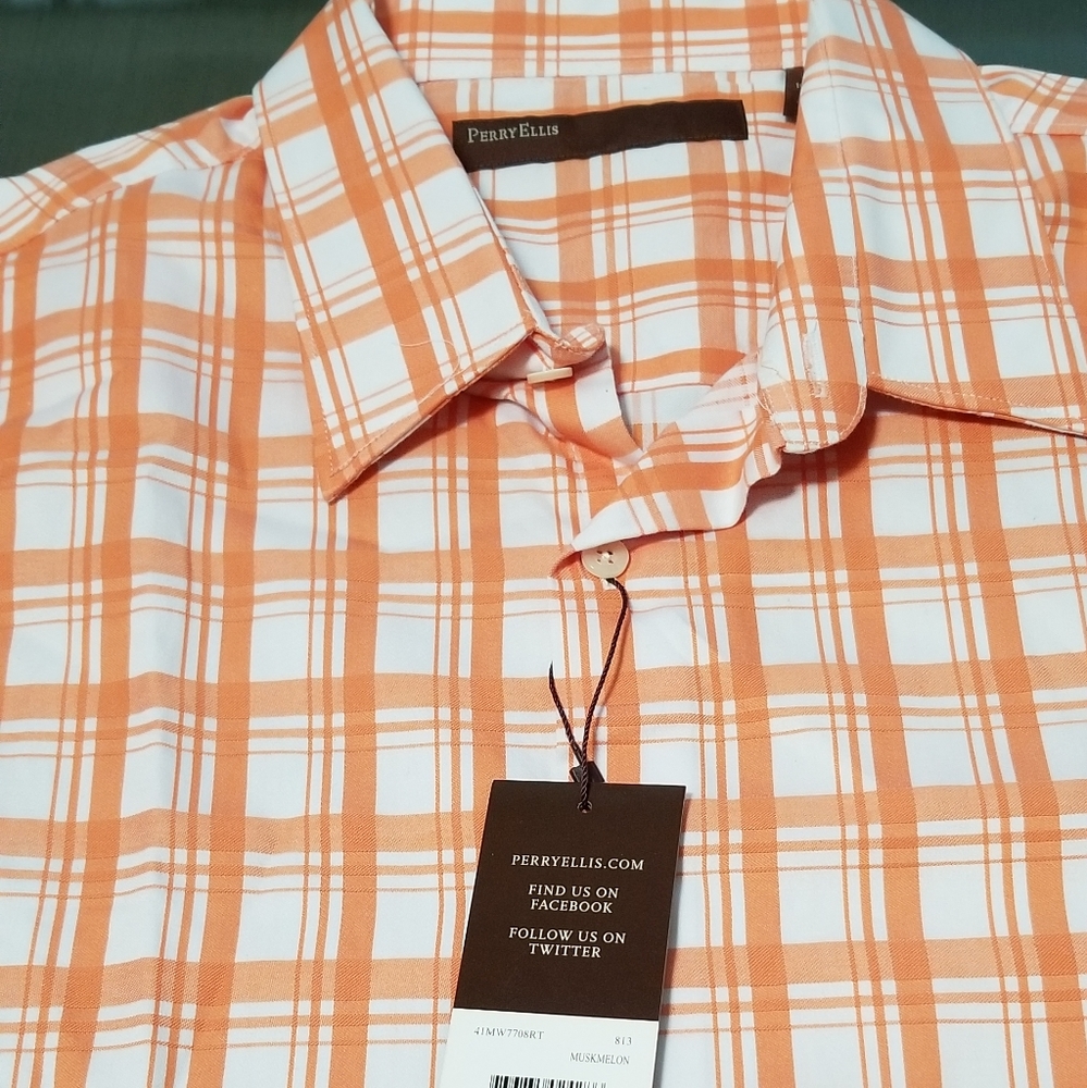 Perry Ellis Men's Orange Plaid Shirt
